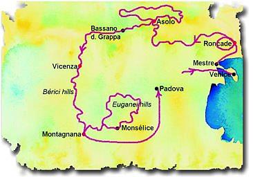 map of Veneto Biking tour